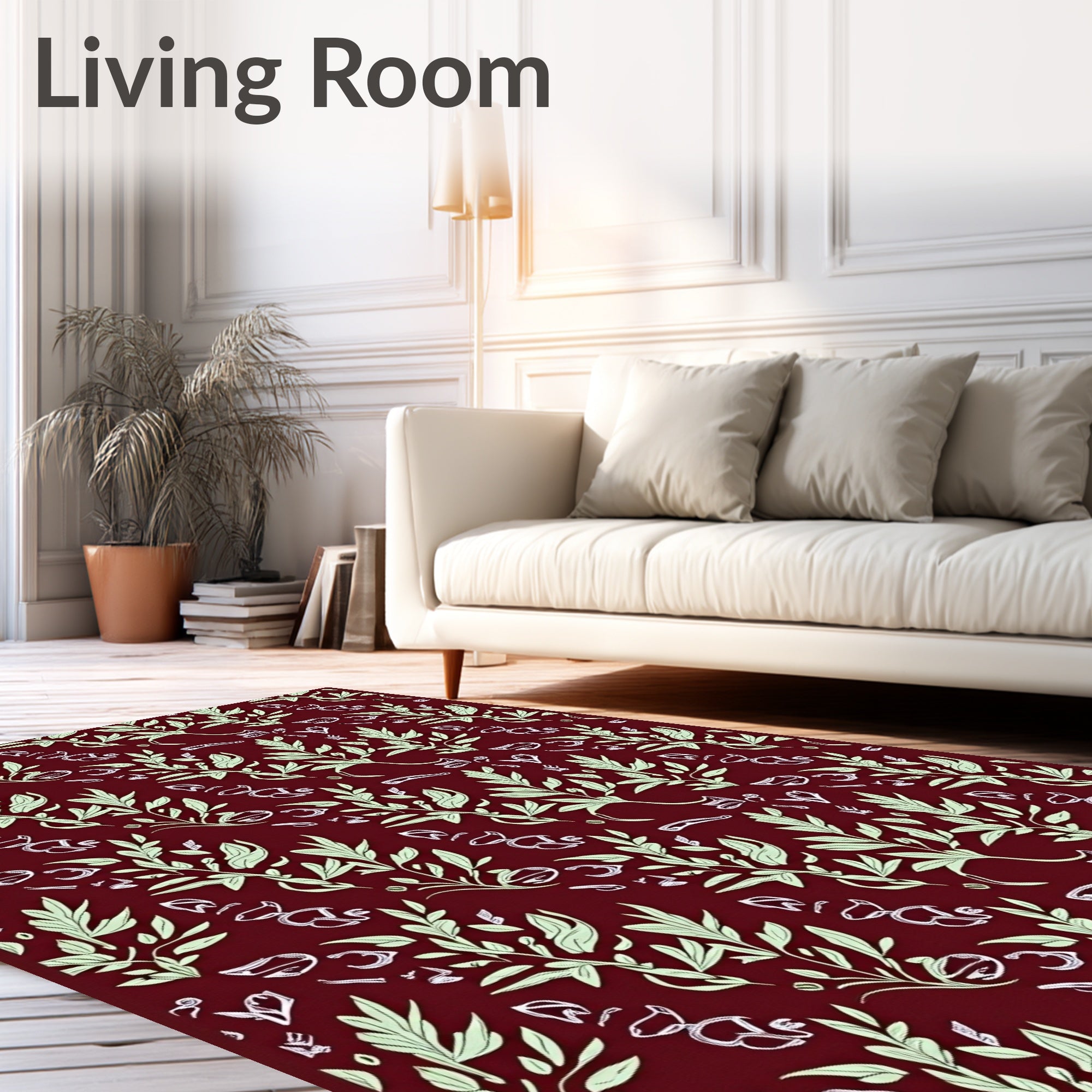 Burgundy Pale Green Leafy Vine Rug
