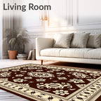 Deep Brown Floral Medallion Border Rug