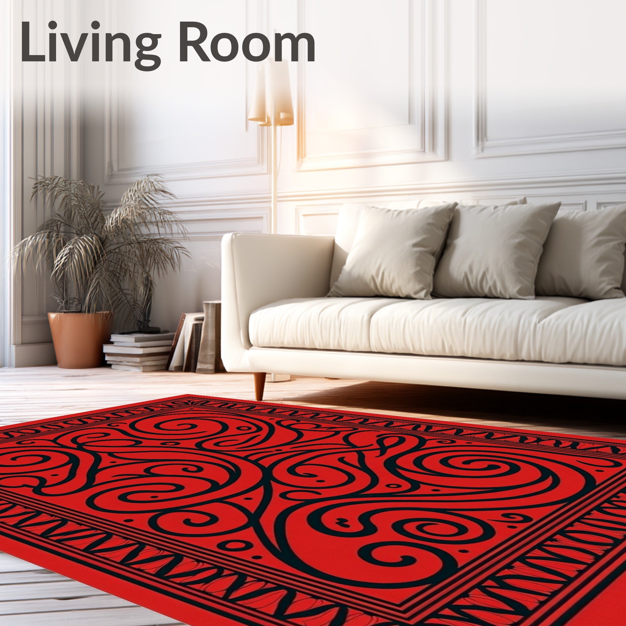 Bold Red Swirl Filigree Rug