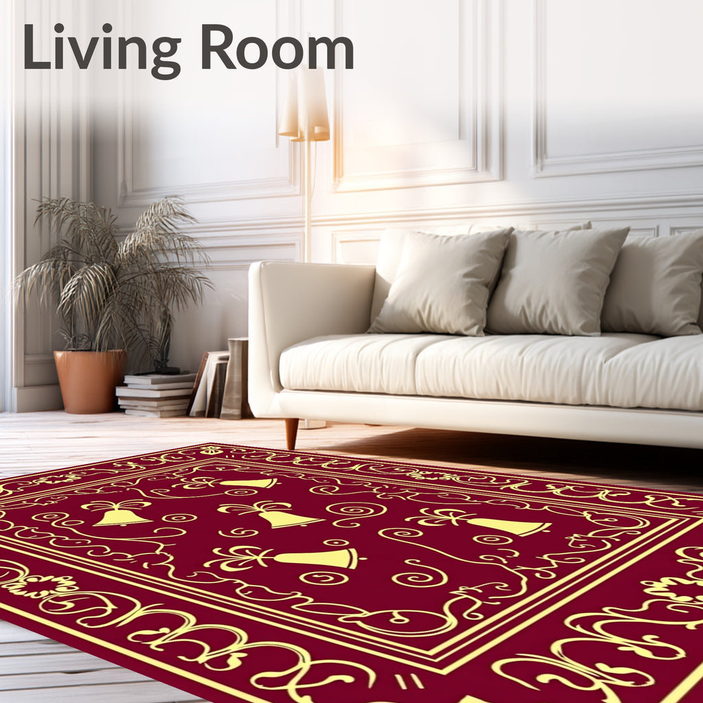 Crimson Yellow Bell Scroll Border Rug