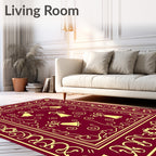 Crimson Yellow Bell Scroll Border Rug