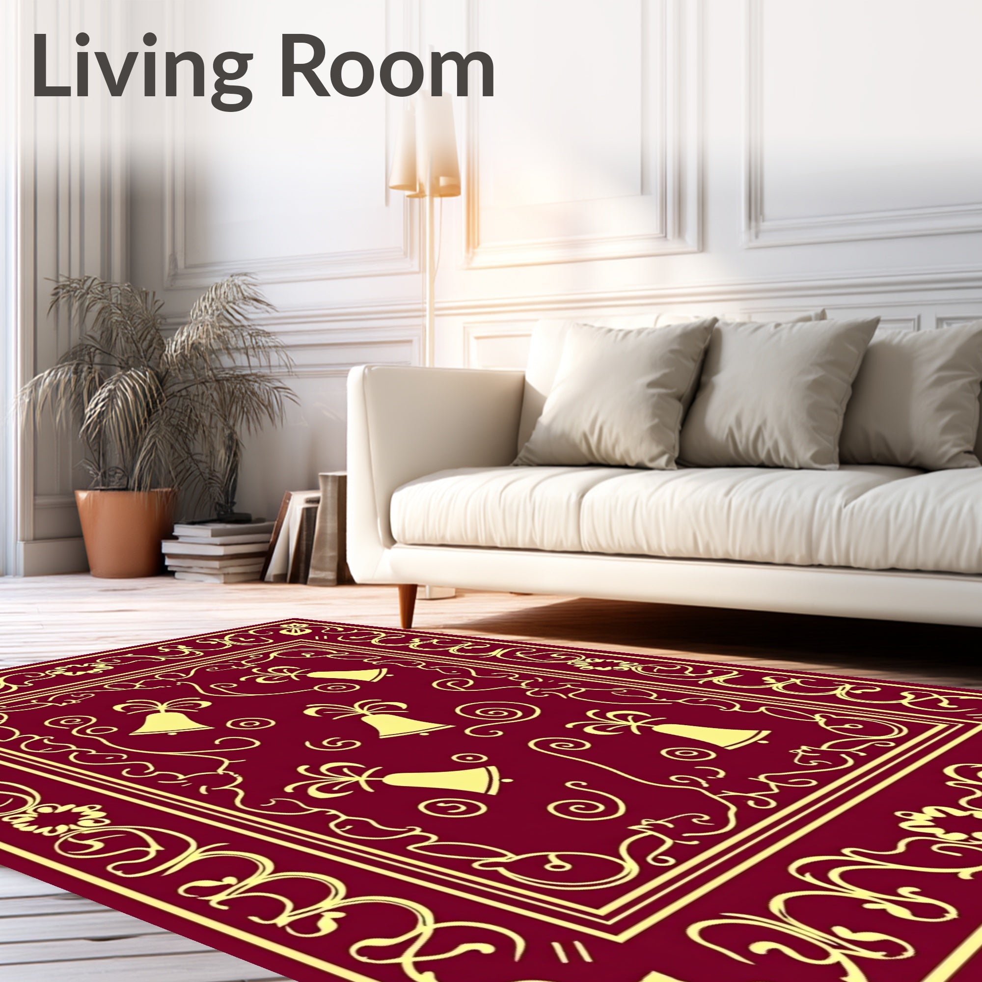 Crimson Yellow Bell Scroll Border Rug