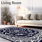 Classic Navy White Floral Medallion Rug