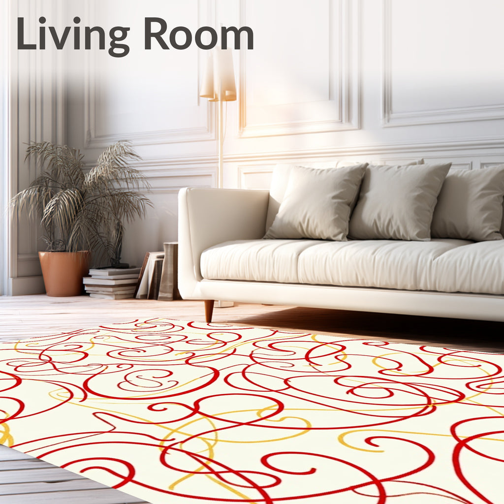 Crimson Gold Swirl Abstract Rug