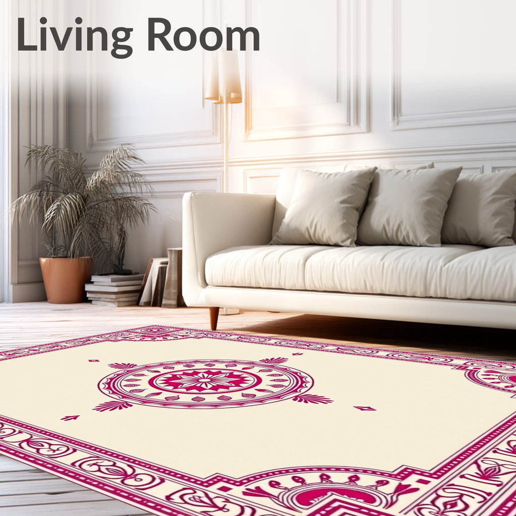 Maroon Ornamental Medallion Border Rug