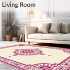 Maroon Ornamental Medallion Border Rug