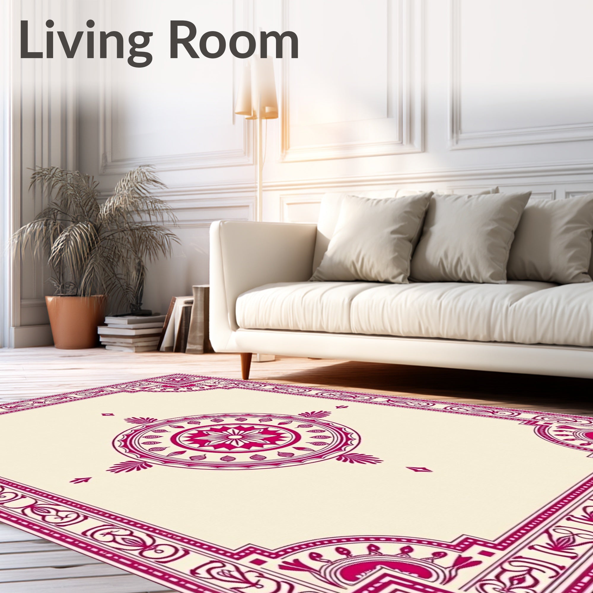 Maroon Ornamental Medallion Border Rug
