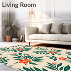 Whimsical Orange Floral Green Leaf Rug