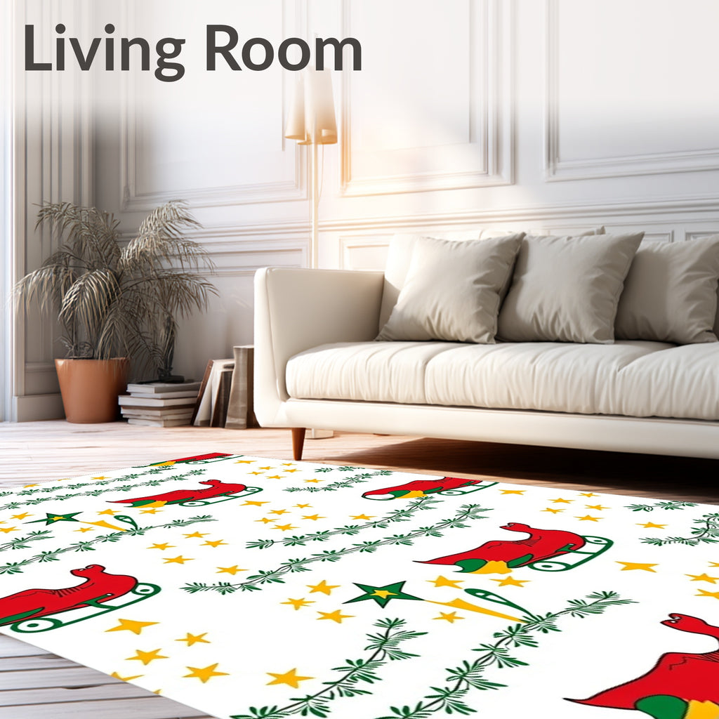 Red Sleighs Yellow Stars Garland Rug