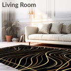 Golden Wavy Lines Abstract Rug