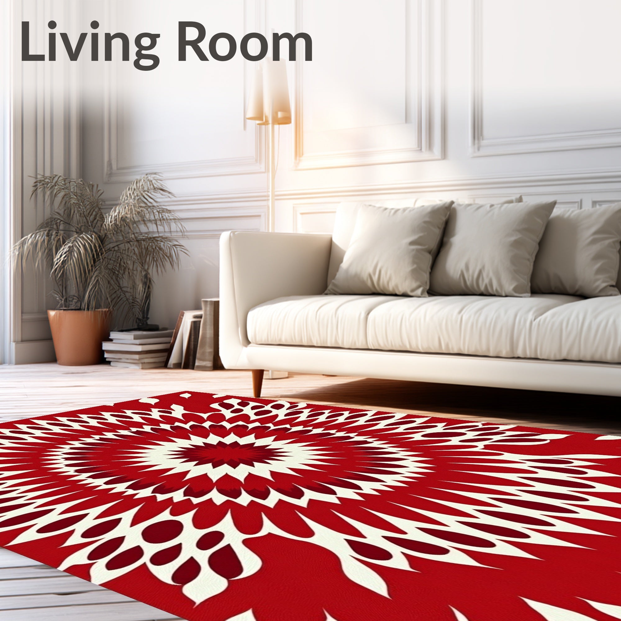 Crimson radial starburst abstract Rug