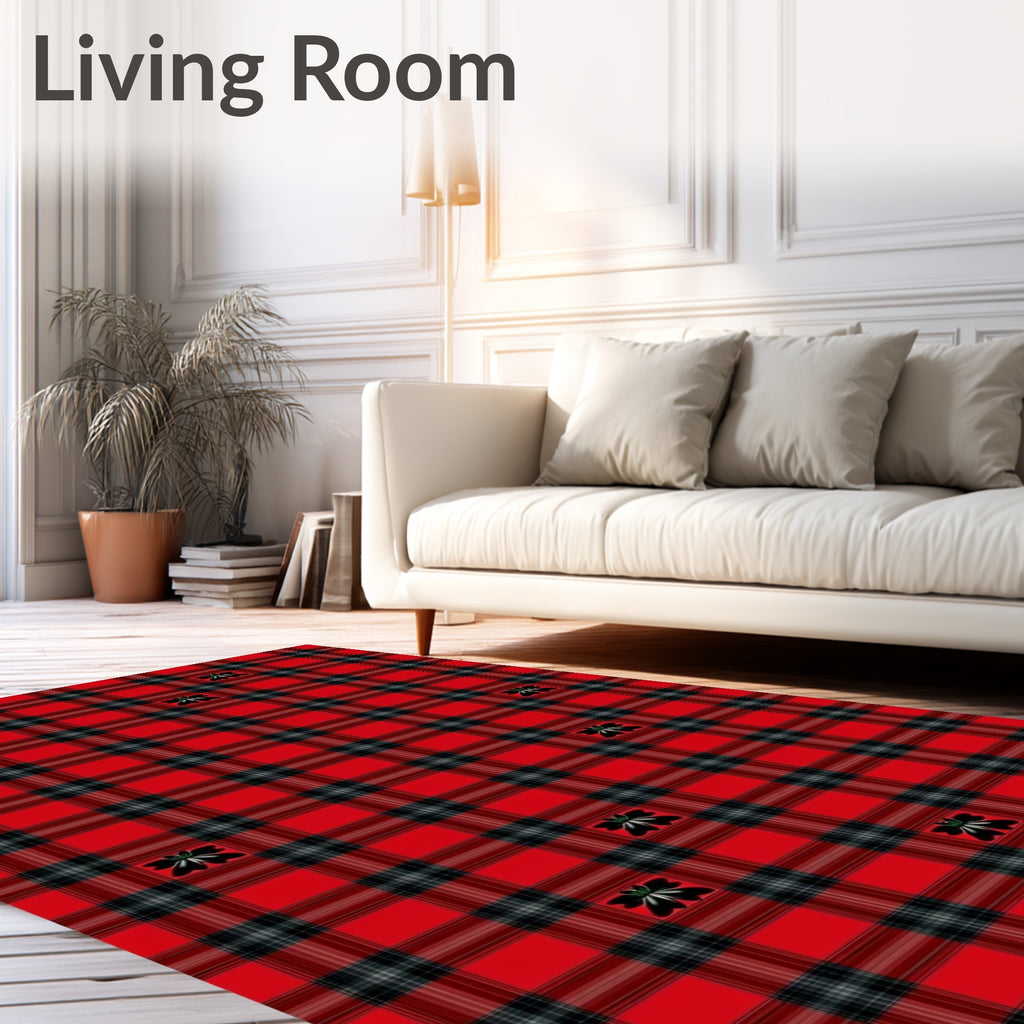 Classic Red Plaid Floral Scatter Rug
