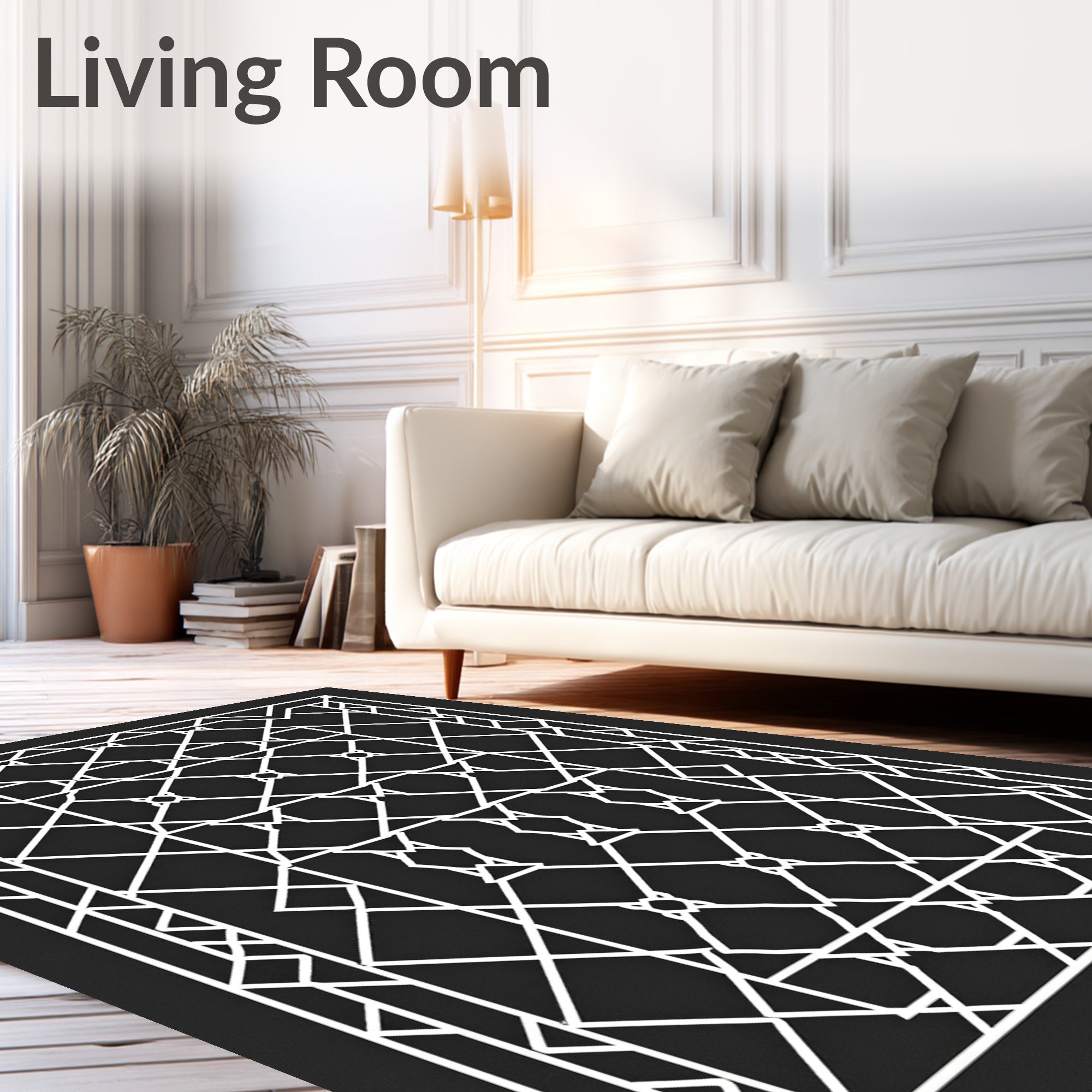 White Geometric Lattice Art Deco Rug