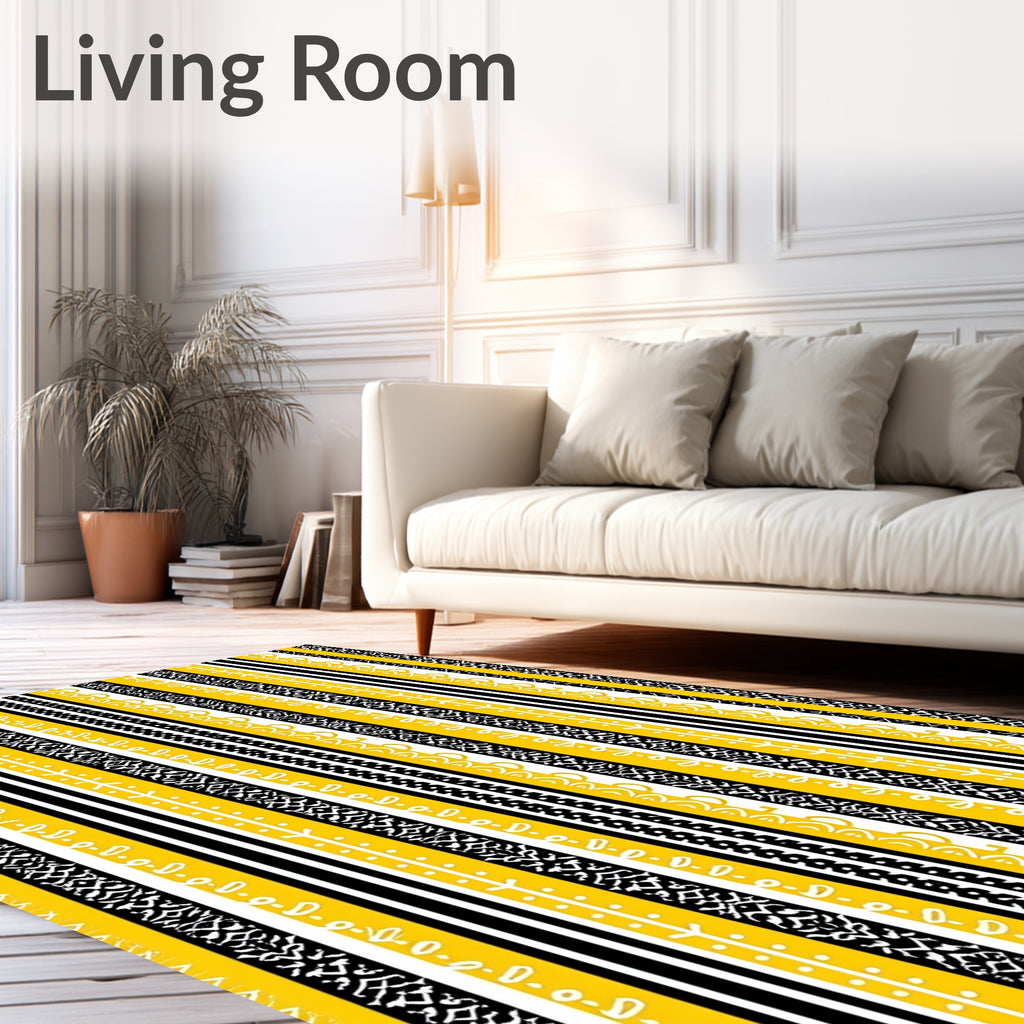 Bold Yellow Black Tribal Stripes Rug