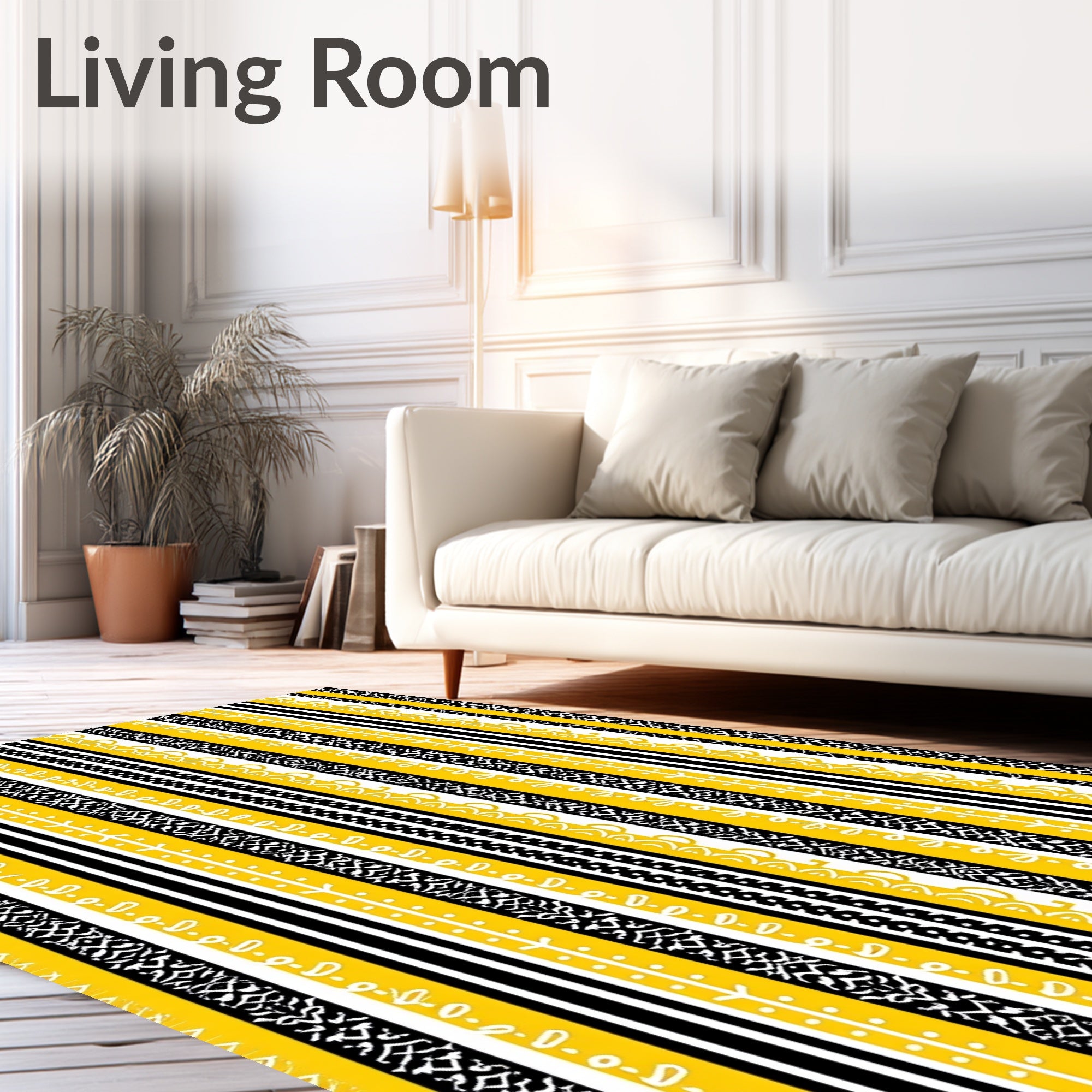 Bold Yellow Black Tribal Stripes Rug