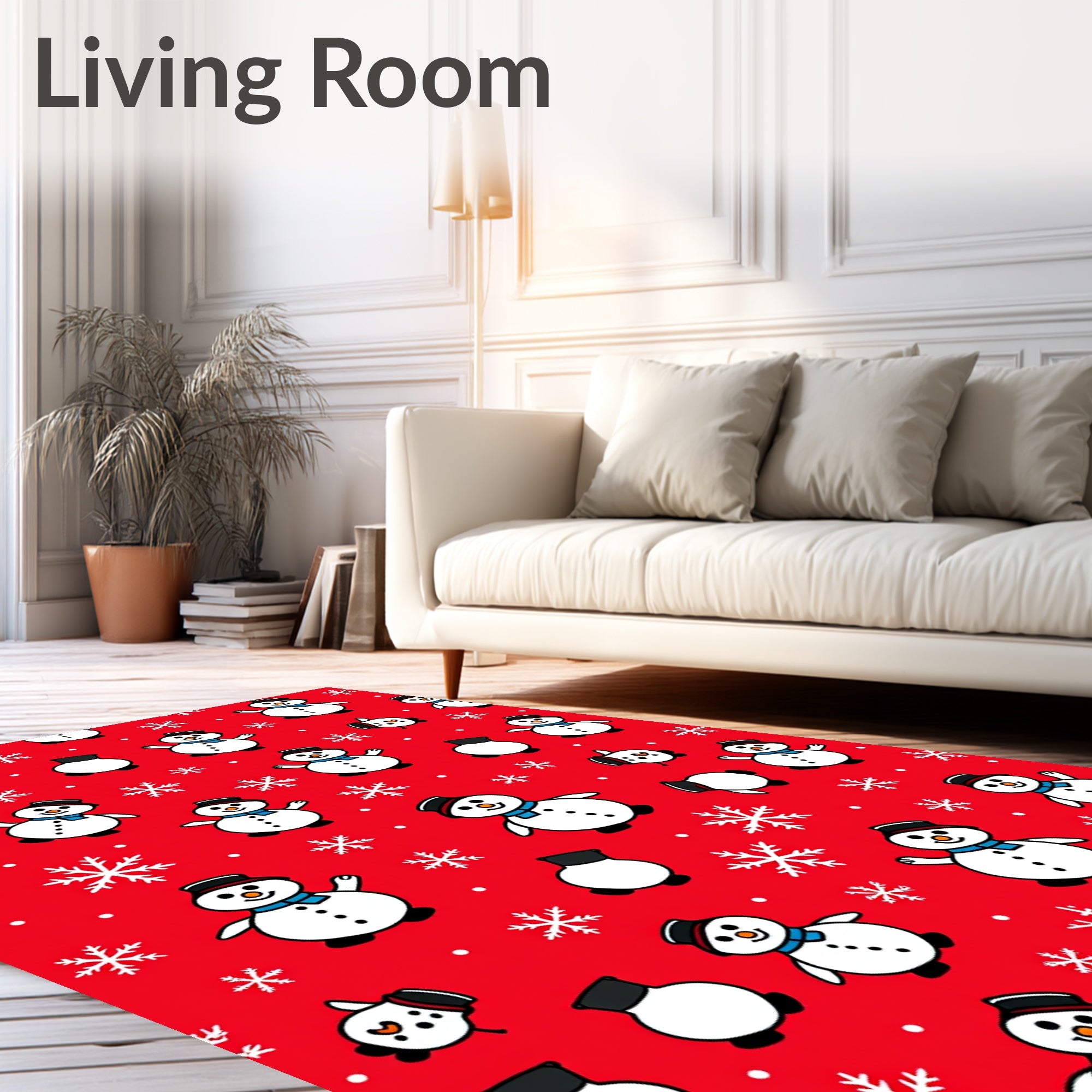 Festive Snowman And Snowflake Repeating Pattern Rug