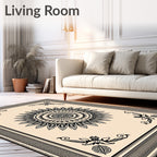 Black Cream Mandala Ornamental Frame Rug