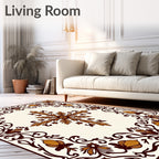 Gold and Brown Floral Scroll Border Rug