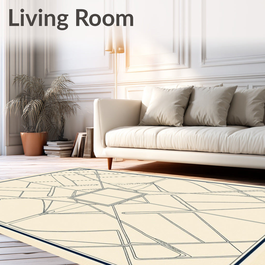 Navy Geometric Art Deco Outline Rug