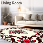 Classic Red Floral Swirl Border Rug
