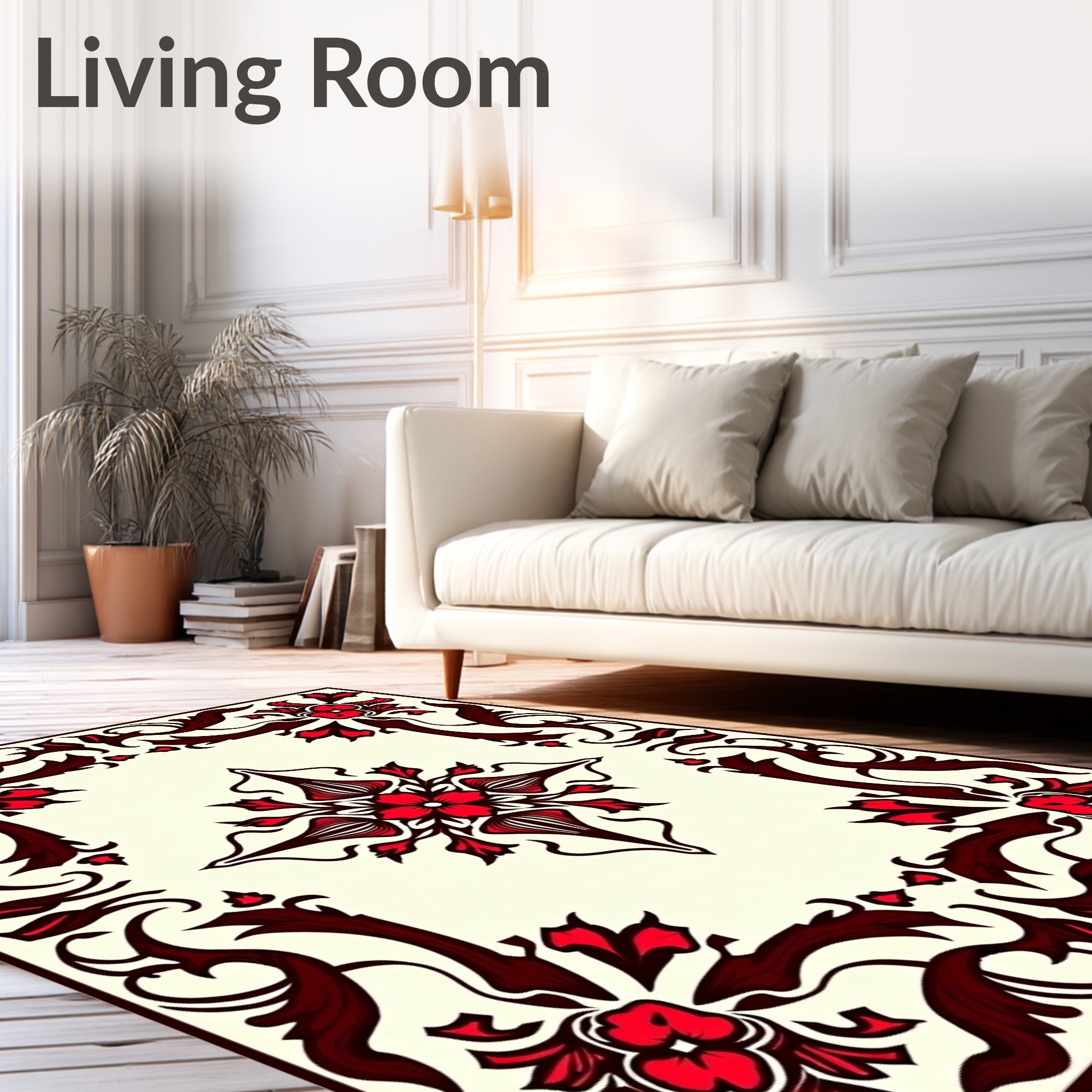 Classic Red Floral Swirl Border Rug
