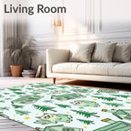 Whimsical Green Houses Flying Cats Woodland Rug