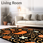 Bold Orange Folk Floral Swirls Rug