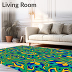Emerald Blue Yellow Symmetrical Floral Rug
