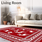 White Reindeer Red Border Rug