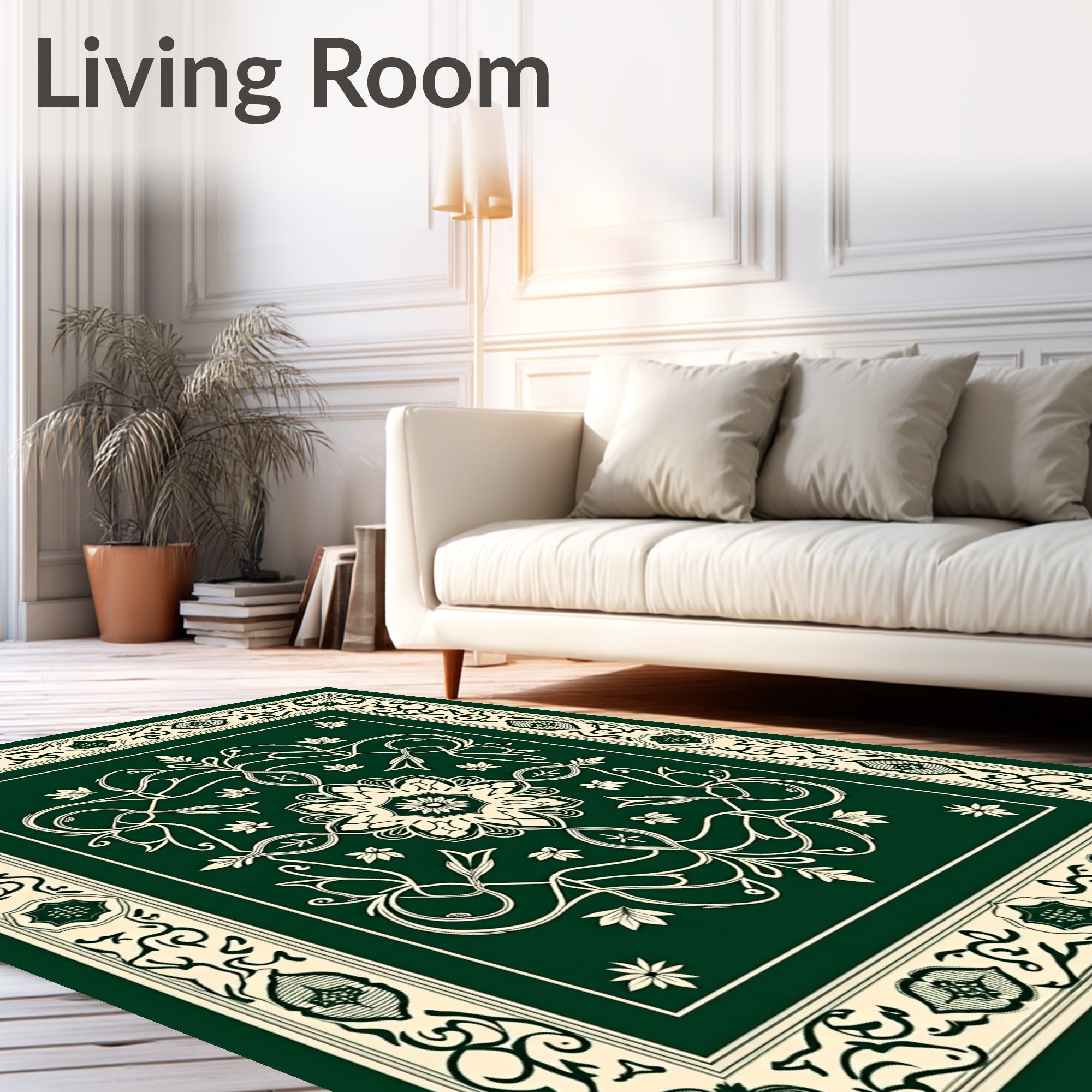 Emerald green floral vine medallion Rug