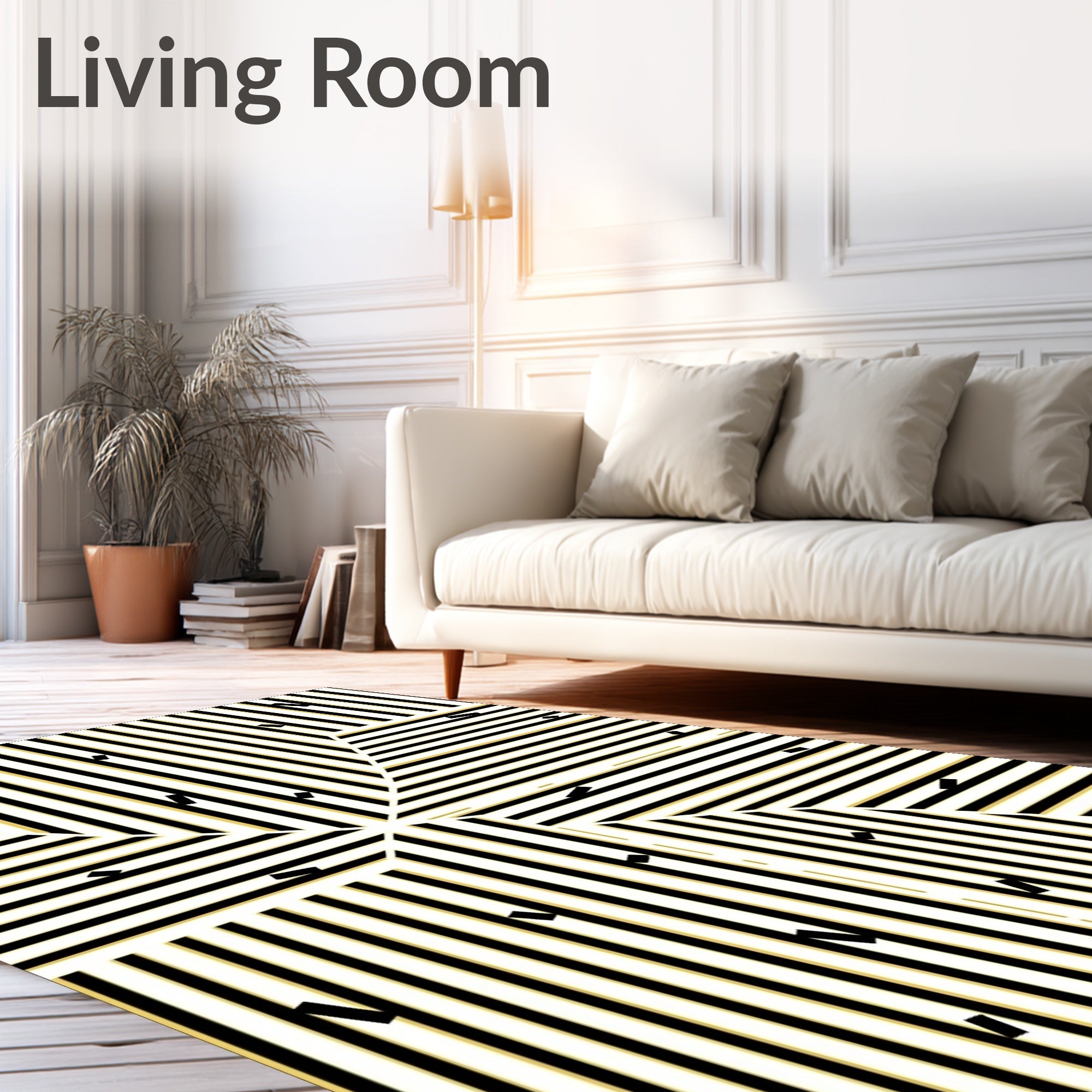 Black Gold Graphic Stripe Starburst Rug