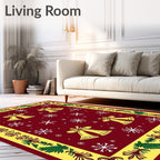 Crimson Gold Bell Snowflake Border Rug