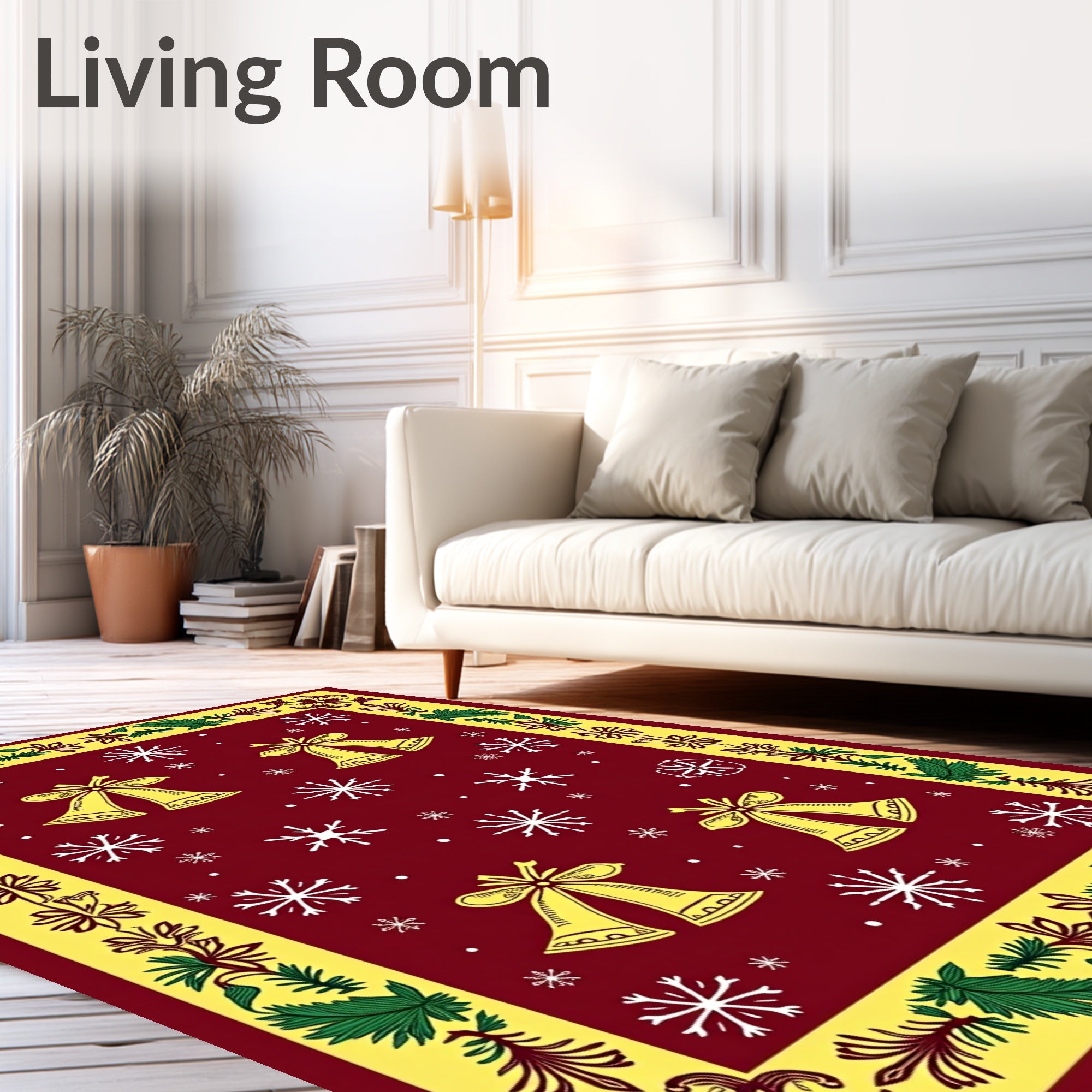 Crimson Gold Bell Snowflake Border Rug