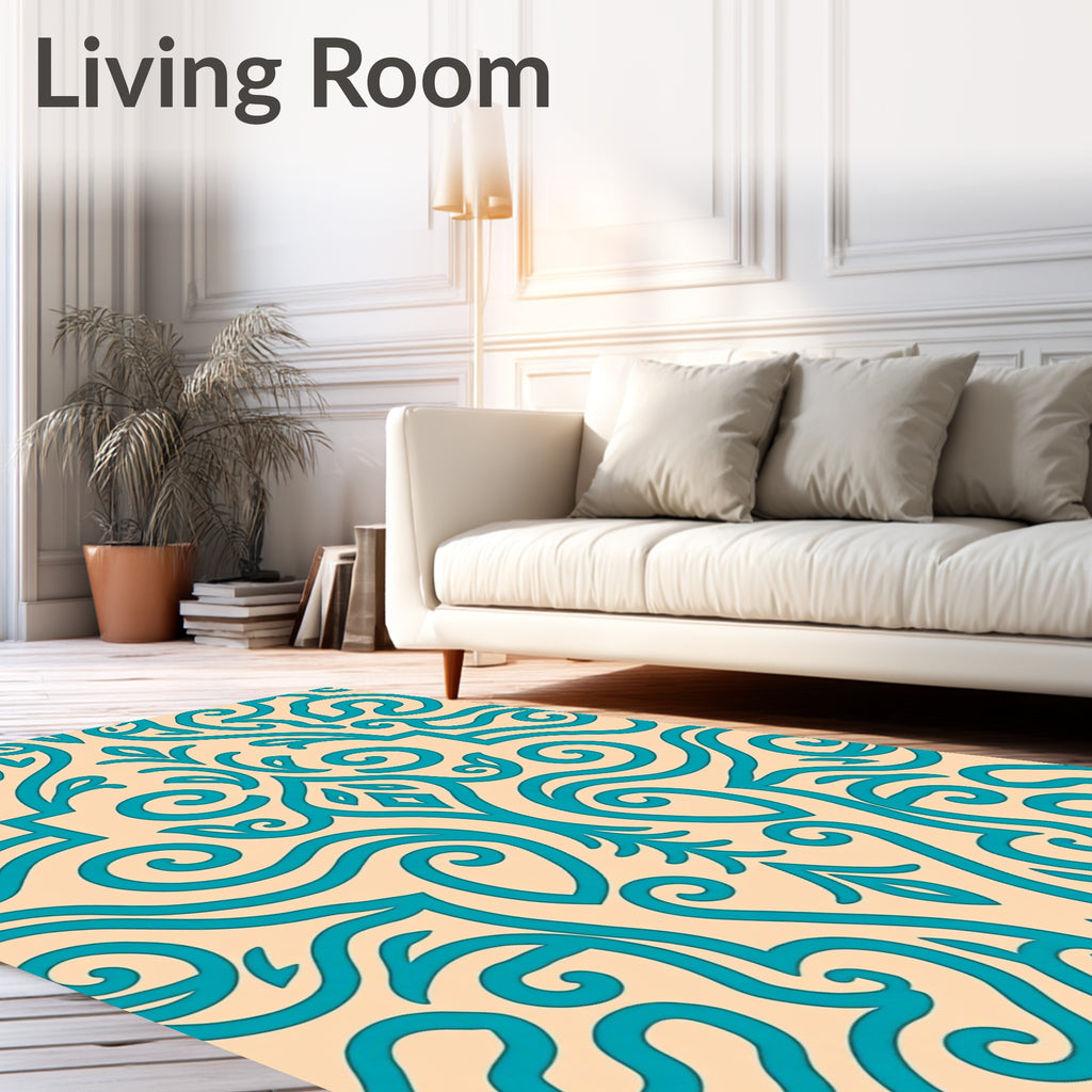 Teal Coral Swirls Damask Rug