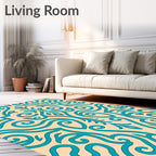 Teal Coral Swirls Damask Rug