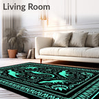 Aqua Dinosaurs Botanical Border Rug