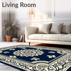 Classic Navy Floral Medallion Border Rug