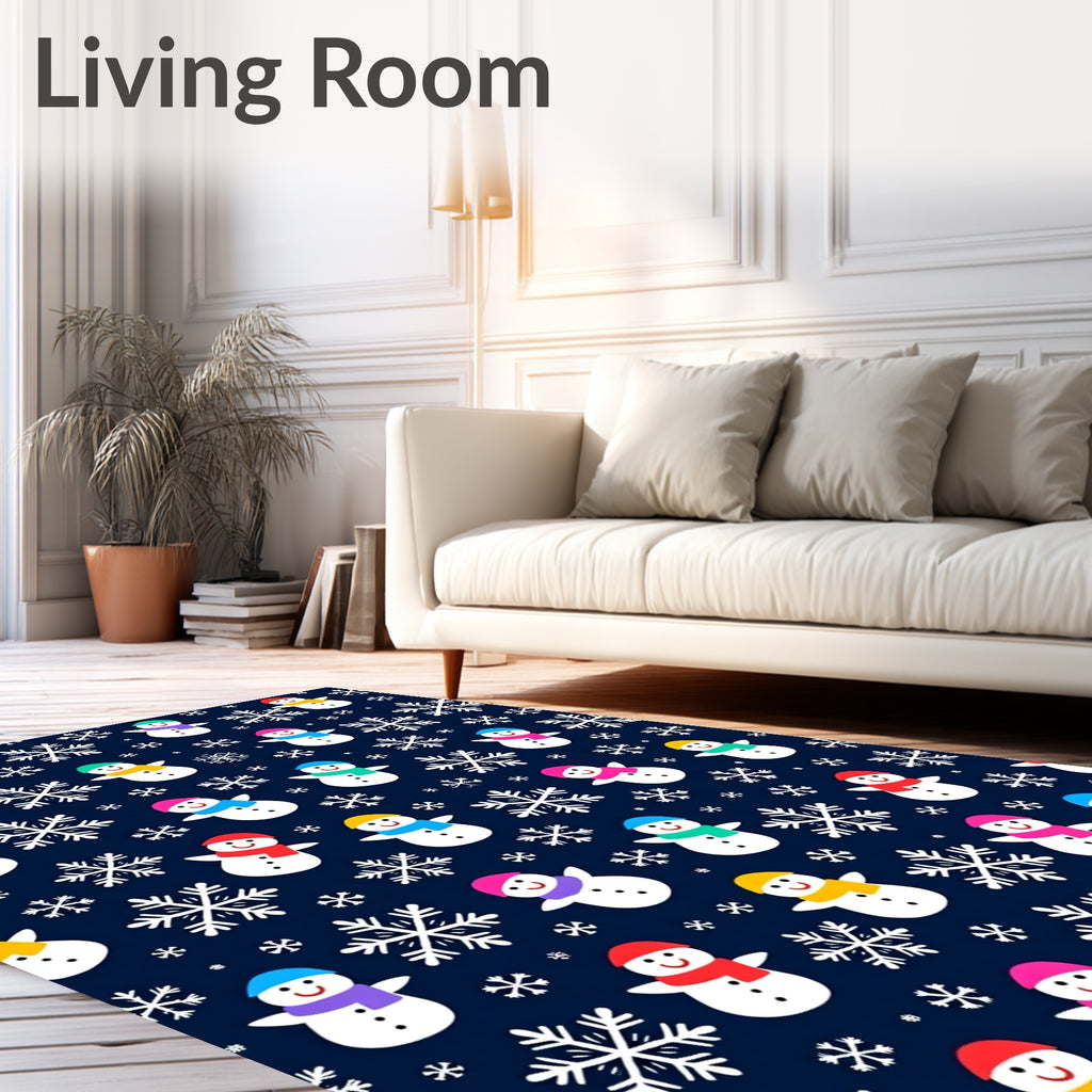 Winter Snowman Snowflake Navy Blue Rug