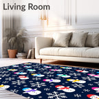 Winter Snowman Snowflake Navy Blue Rug