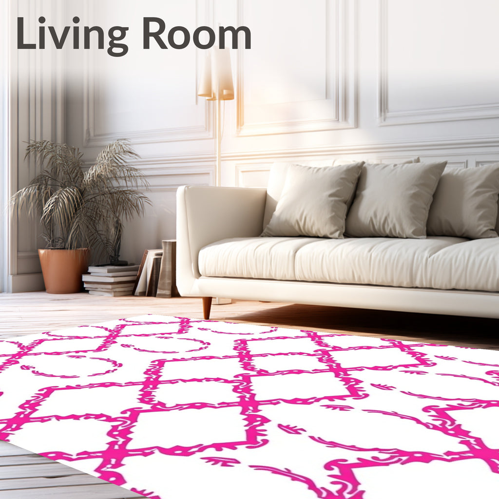 Hot Pink Ornate Lattice Oval Rug