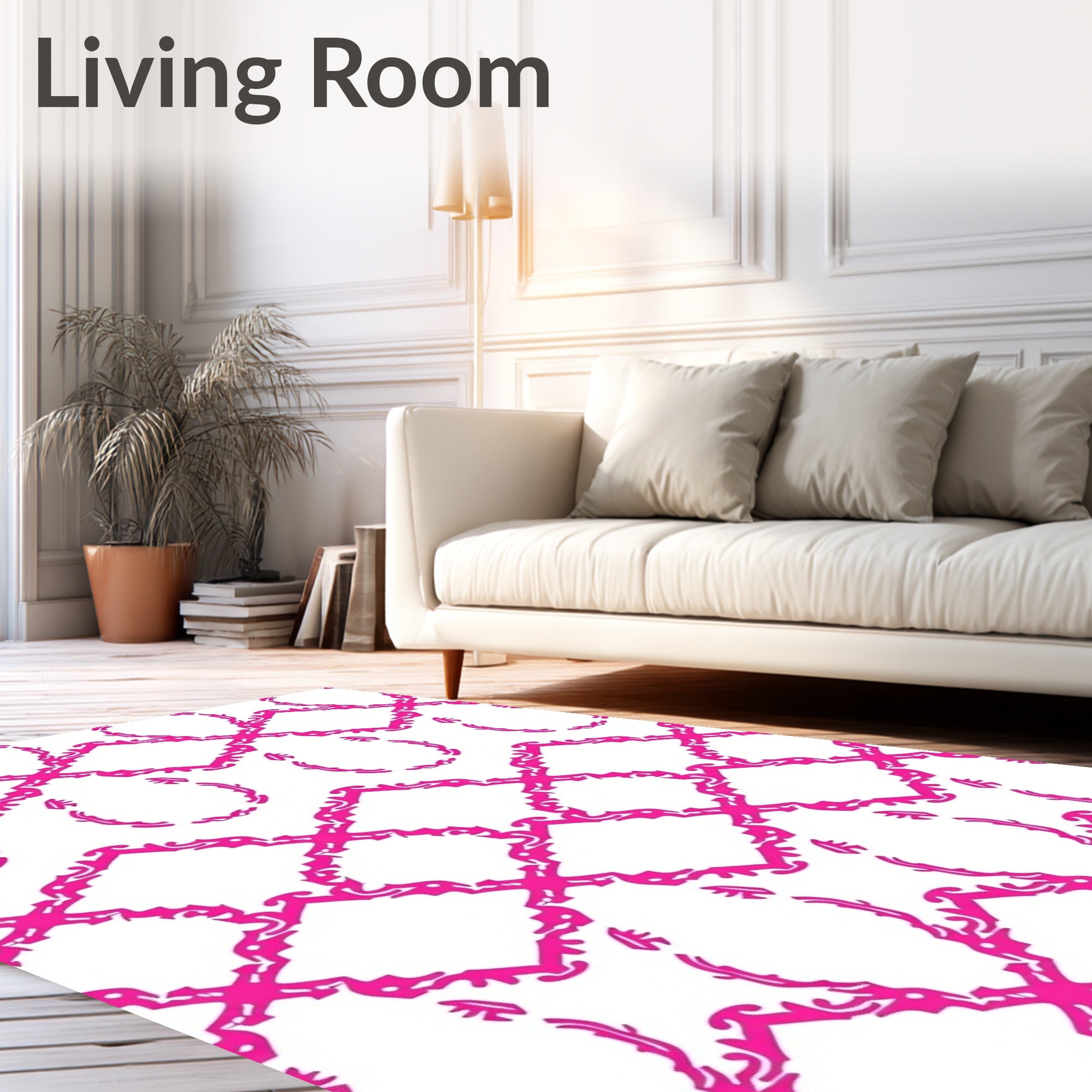 Hot Pink Ornate Lattice Oval Rug