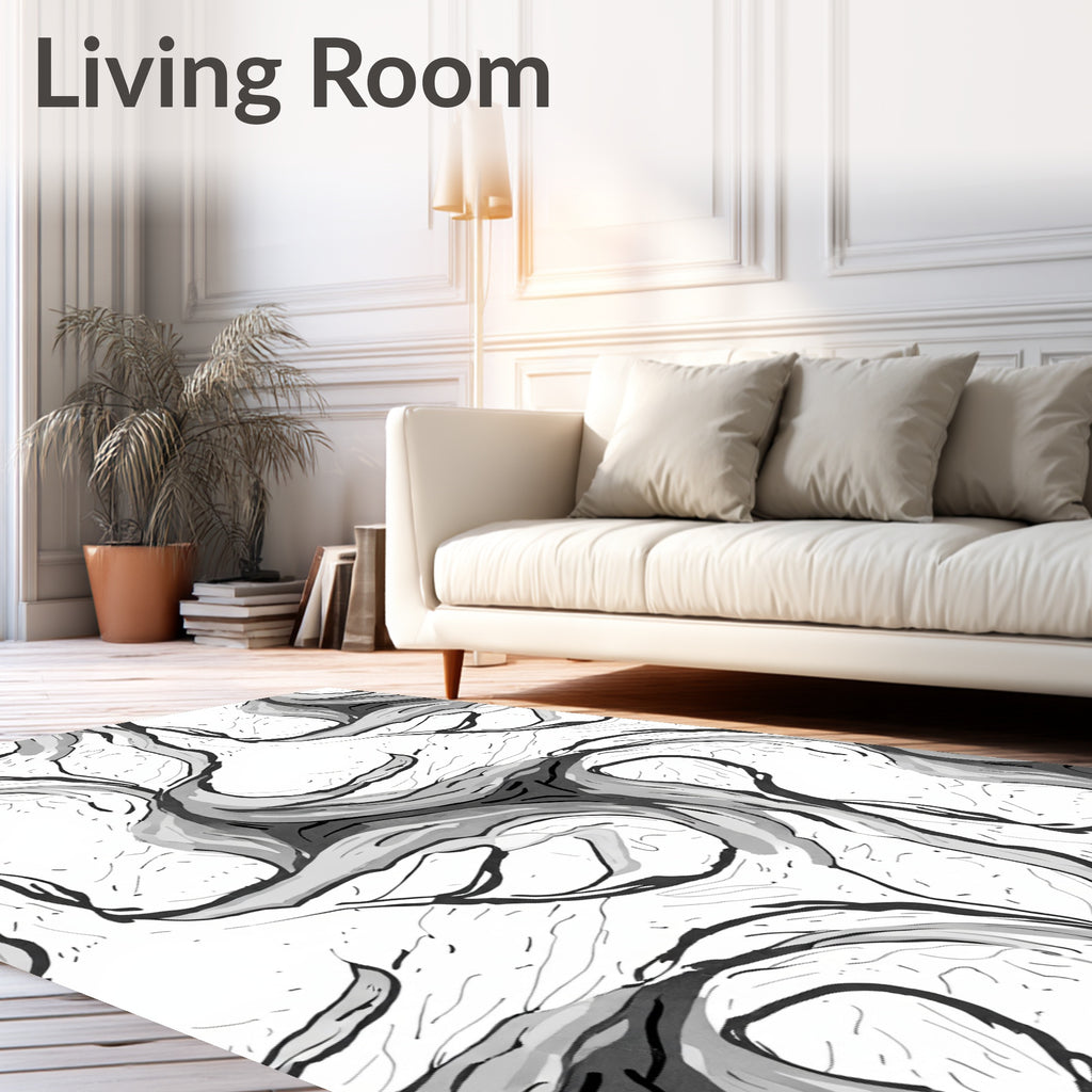 Monochromatic Abstract Swirls Organic Flow Rug