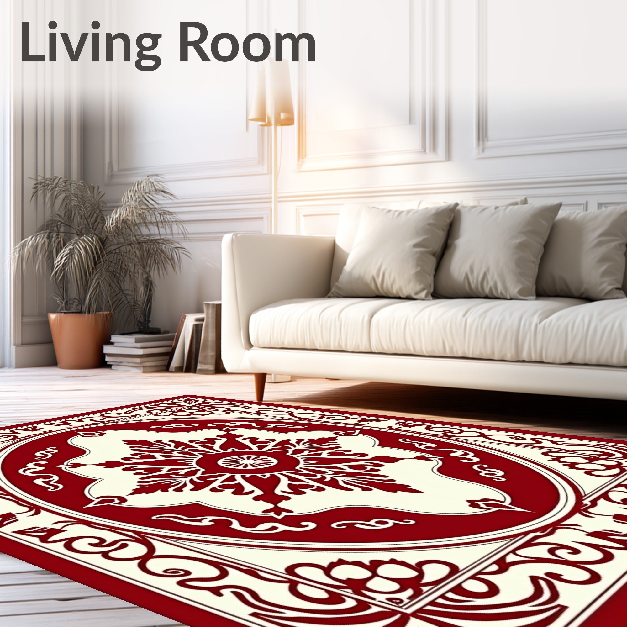 Crimson Ivory Ornate Medallion Rug