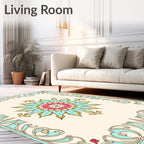 Coastal Teal Floral Starburst Rug