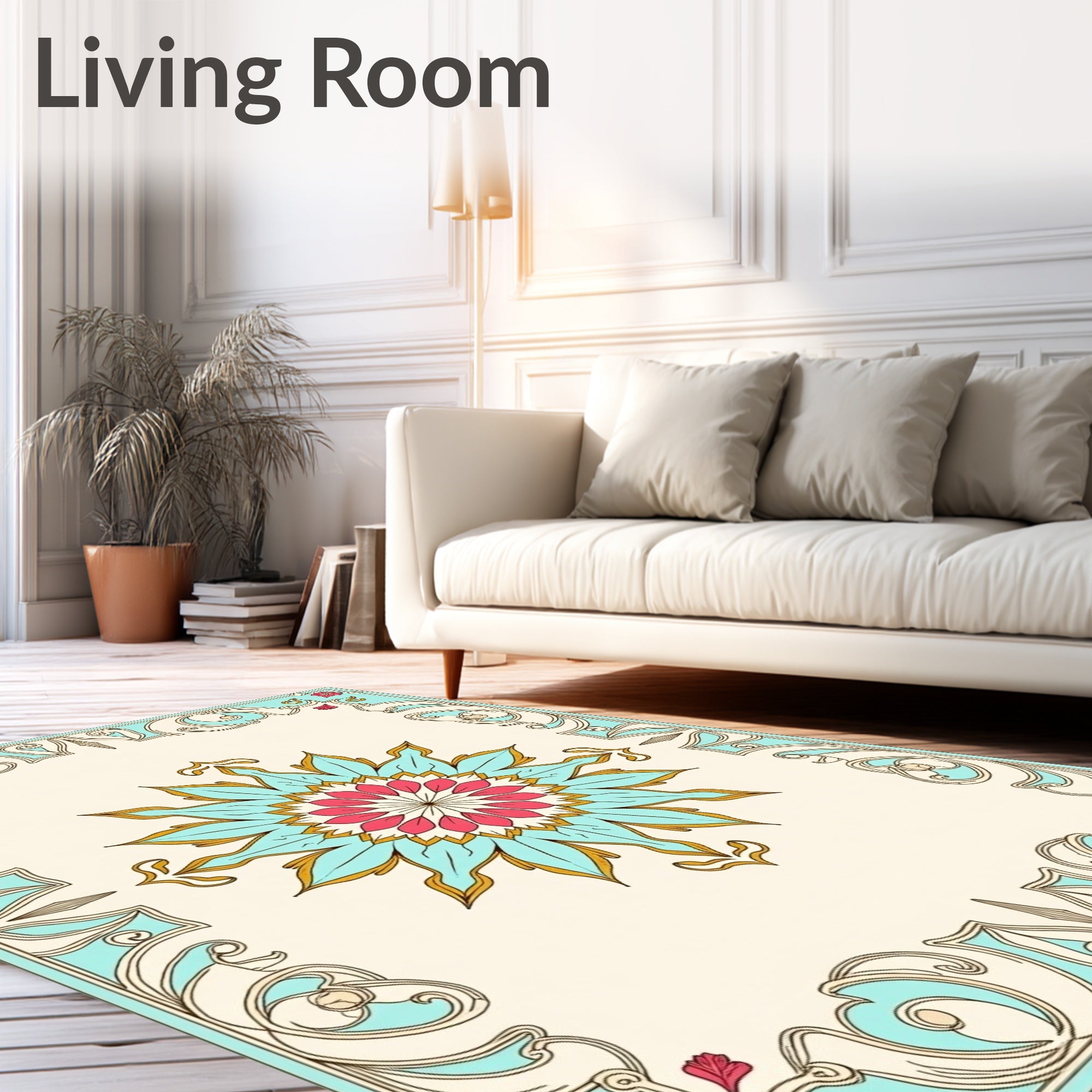 Coastal Teal Floral Starburst Rug