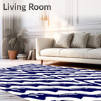 Navy White Jagged Stripe Accent Rug