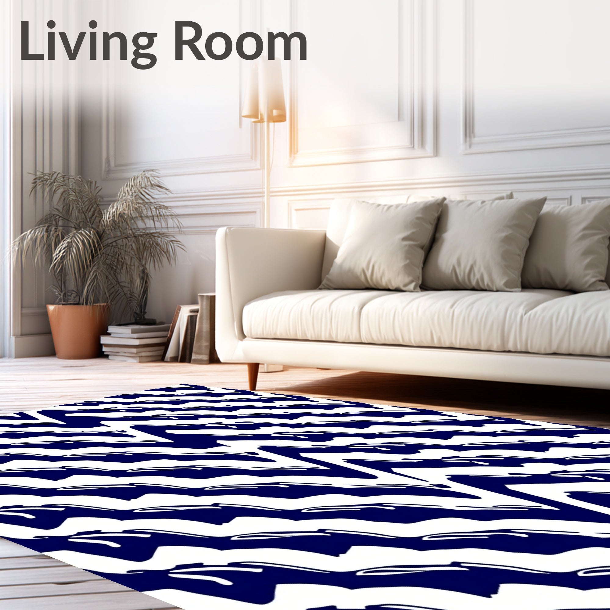 Navy White Jagged Stripe Accent Rug