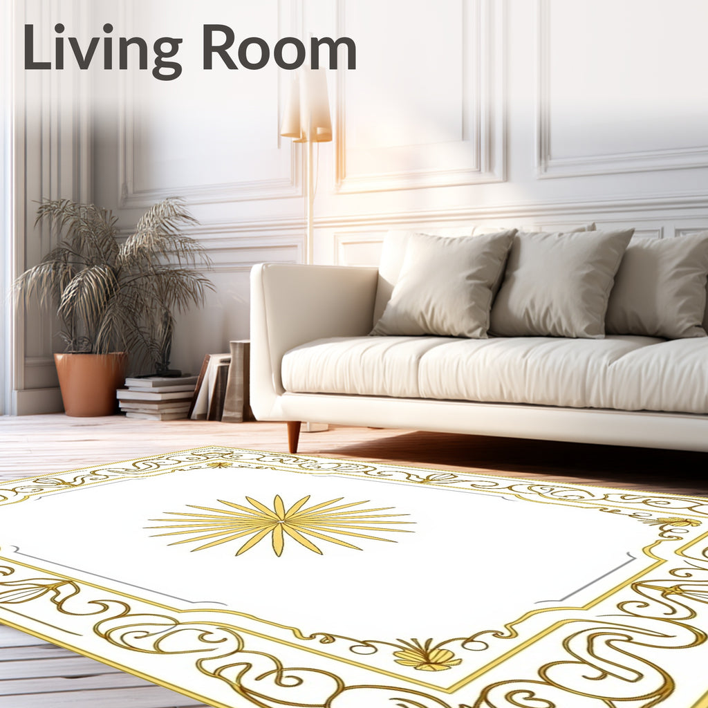 Golden Sunburst Frame Floral Rug