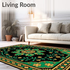 Ornate Emerald Golden Floral Medallion Rug