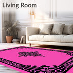 Hot Pink Black Arabesque Floral Rug